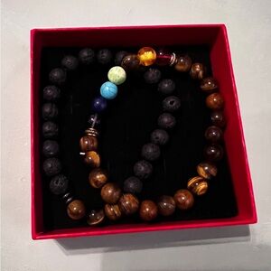 SOLD-Multicolor Lava and Chakra 7 stone and Laval -Tiger Eye Beaded